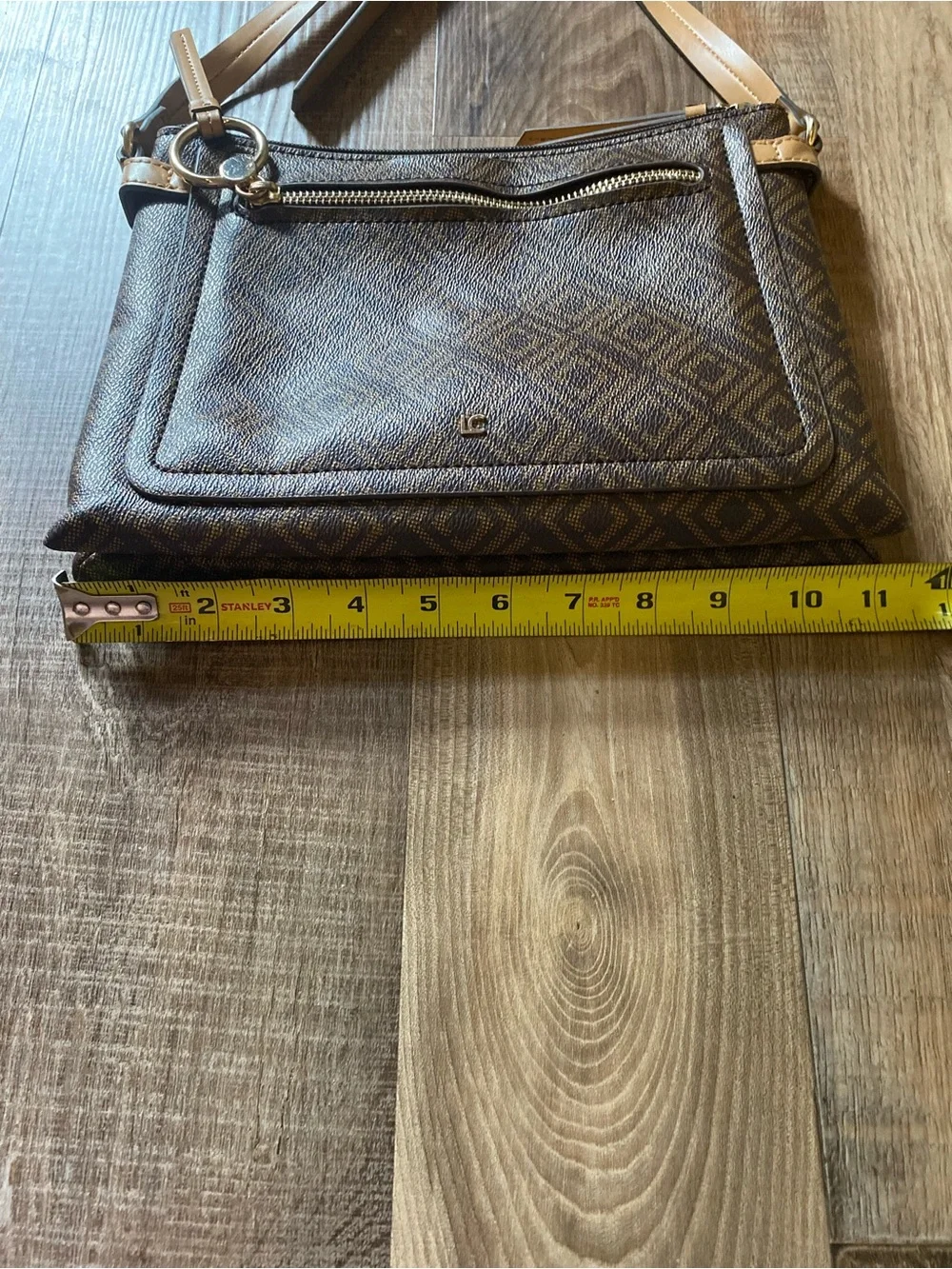 Liz Claiborne Brown Monogram Crossbody Bag with Tan Strap